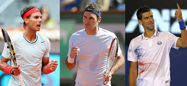 From left: Rafael Nadal, Roger Federer and Novak Djokovic