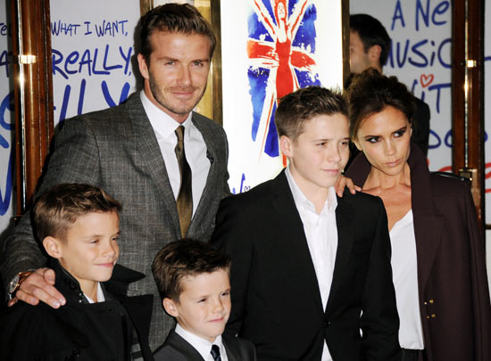 David Beckham with his wife Victoria and his sons Romeo, Cruz and Brooklyn