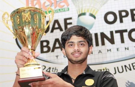 Sai Praneeth with the India Club-Western Union UAE Open trophy he won in 2011