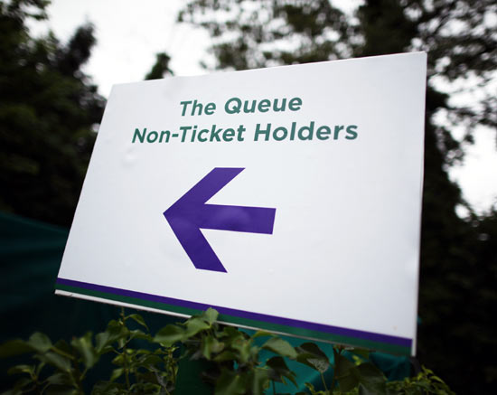 A sign points the way for non-ticket holders outside Wimbledon