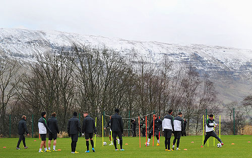 Celtic players at a training camp in Lennoxtown in Glasgow, Scotland