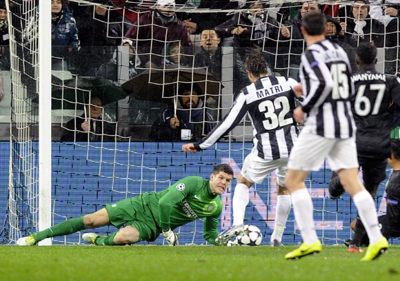 Alessandro Matri of Juventus scores the opening goal