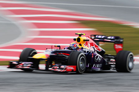 Mark Webber of Australia and Infiniti Red Bull Racing drives during day three of Formula One winter test at the Circuit de Catalunya in Barcelona in February