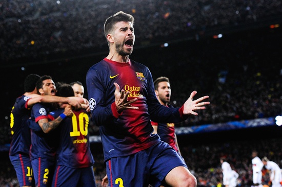 Gerard Pique of FC Barcelona celebrates