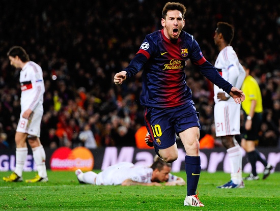 Lionel Messi of FC Barcelona celebrates after scoring