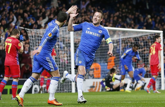 John Terry of Chelsea celebrates with Eden Hazard (left)