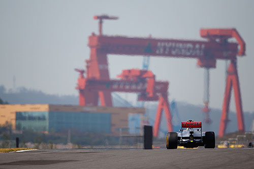 Lewis Hamilton of Great Britain and McLaren drives during practice for the Korean Formula One Grand Prix at the Korea International Circuit on October 12, 2012 in Yeongam-gun, South Korea