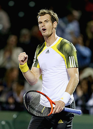 Andy Murray of Great Britain celebrates match point against Richard Gasquet of France during their Miami Masters semifinal at Crandon Park Tennis Center in Key Biscayne, Florida on Friday