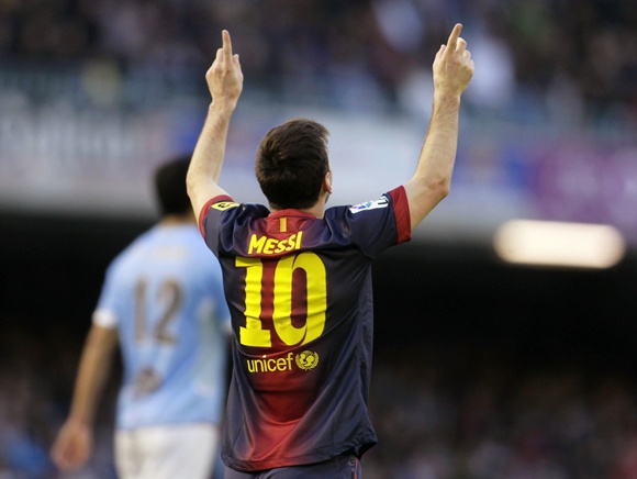 Barcelona's Lionel Messi celebrates his goal