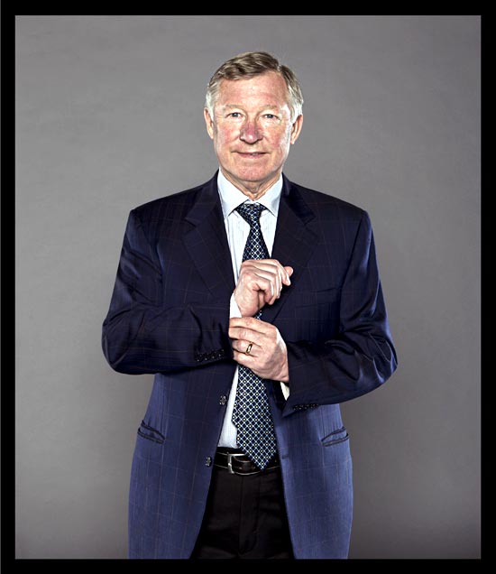A portrait of Alex Ferguson at the Carrington Training Ground in Manchester