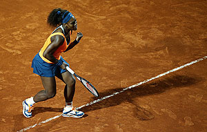 Serena Williams of the US celebrates a point against Laura Robson of Great Britain during their second round match of the Rome Masters on Tuesday