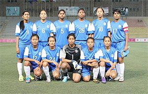 Indian women's football team during a photo-op on Tuesday