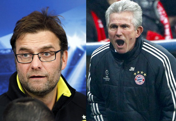 Borussia Dortmund's coach Juergen Klopp and Bayern Munich coach Jupp Heynckes