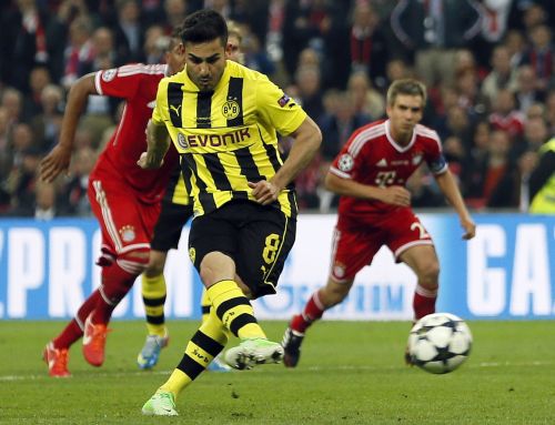 Borussia Dortmund's Ilkay Guendogan scores a penalty goal against Bayern Munich during their Champions League final soccer match at Wembley stadium in London
