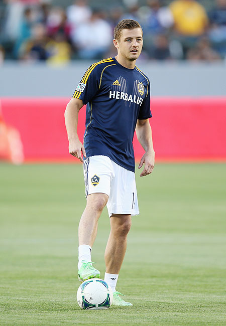 Robbie Rogers of Los Angeles Galaxy warms up prior to the start of the game against the Seattle Sounders FC on Sunday