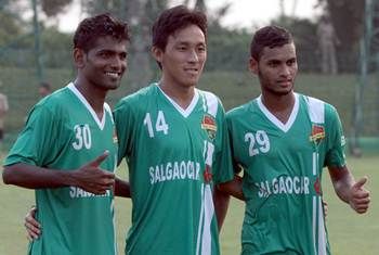 Salgaocar's goal-scorers (from left) Francis Fernandes, Karma Tsewang and Clifton Dias