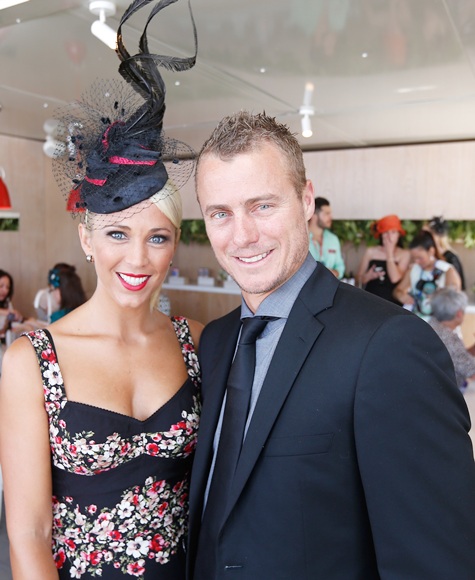 Tennis player Lleyton Hewitt and wife Bec Hewitt attend Melbourne Cup Day
