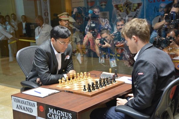 Magnus Carlsen (right) with Viswanathan Anand