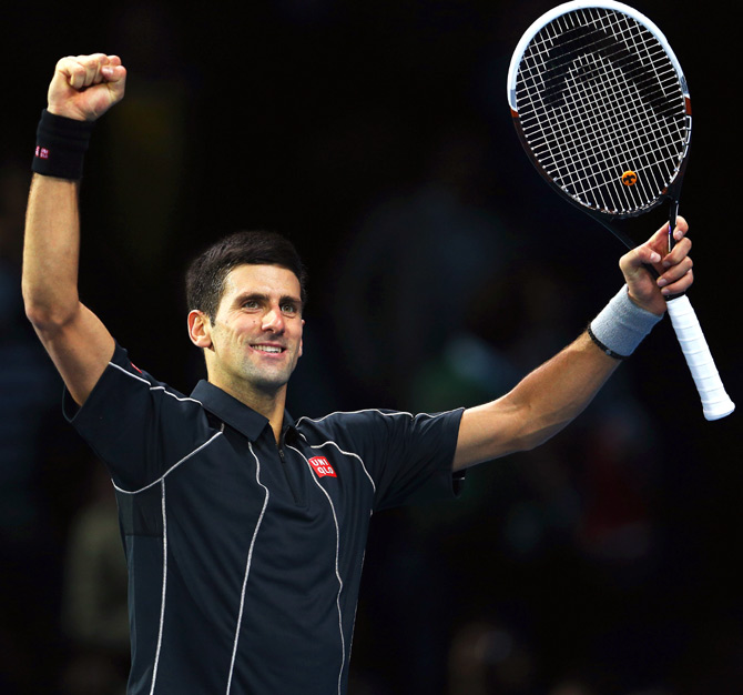 Novak Djokovic of Serbia celebrates victory