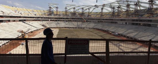 A view of the construction of the Arena da Amazonas Stadium in the heart of Brazil's Amazon rainforest in Manaus