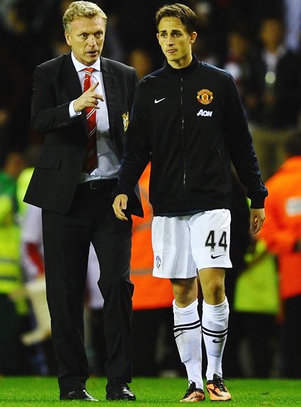David Moyes of Manchester United talks with Adnan Januzaj
