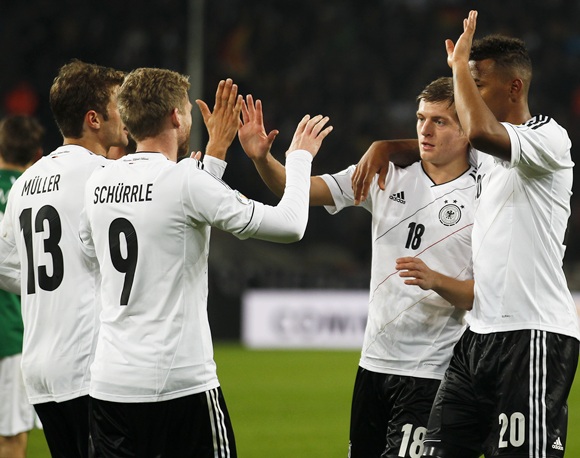 (From left) Germany's Thomas Mueller, Andre Schuerrle, Toni Kroos and Jerome Boateng