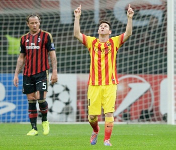 Lionel Messi celebrates after scoring