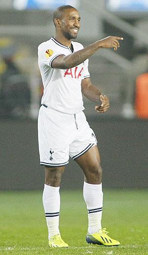 Tottenham Hotspur's Jermain Defoe celebrates his goal during the Europa League soccer match against Sheriff Tiraspol in Tiraspol, on Thursday