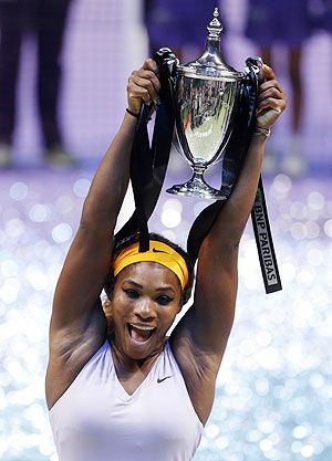 Serena Williams of the U.S. celebrates her victory against Li Na of China in their WTA tennis championships final match at Sinan Erdem Dome in Istanbul on Sunday