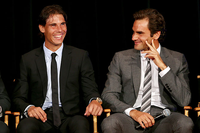 Rafael Nadal of Spain and Roger Federer of Switzerland