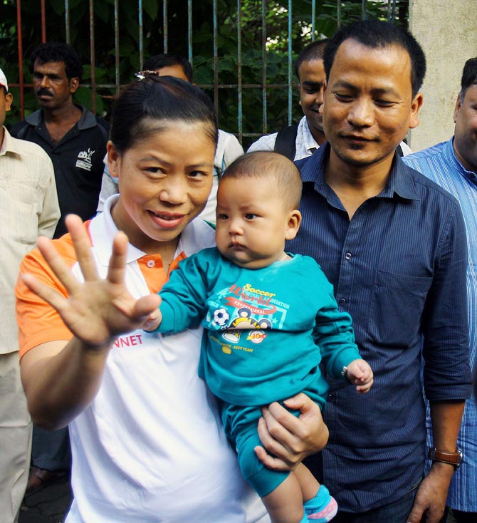 MC Mary Kom with her son Prince Chungthanglen Kom and husband Onler