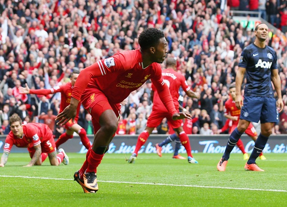 Daniel Sturridge of Liverpool celebrates scoring the opening goal