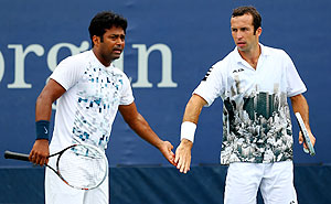 Leander Paes (L) of India and Radek Stepanek of Czech Republic