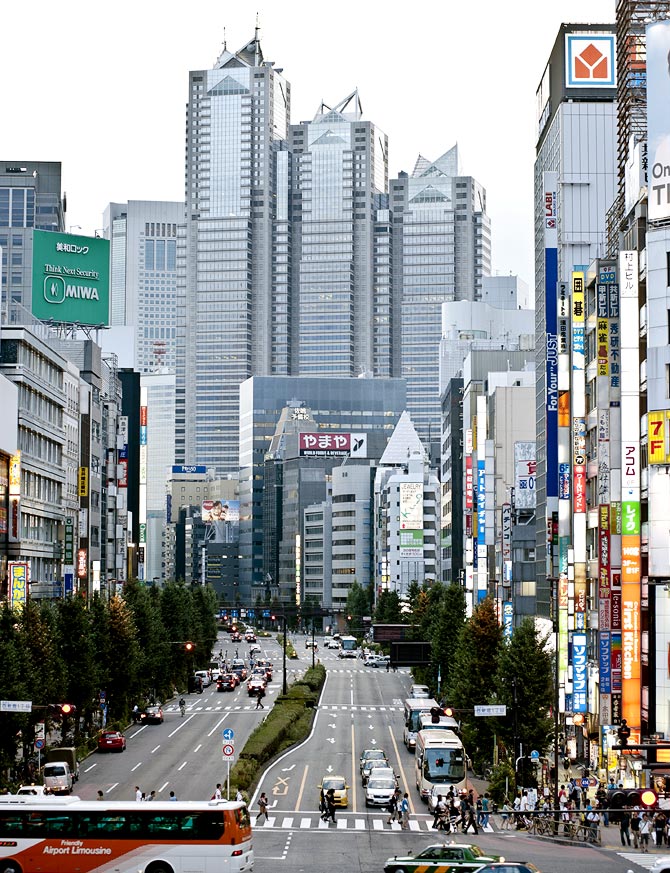The Shinjuku district with Shinjuku Park Tower in the background in Tokyo