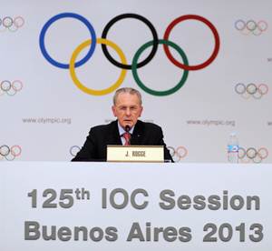 IOC president Jacques Rogge speaks to the press at the 125th IOC Session at Hilton Hotel in Buenos Aires, Argentina