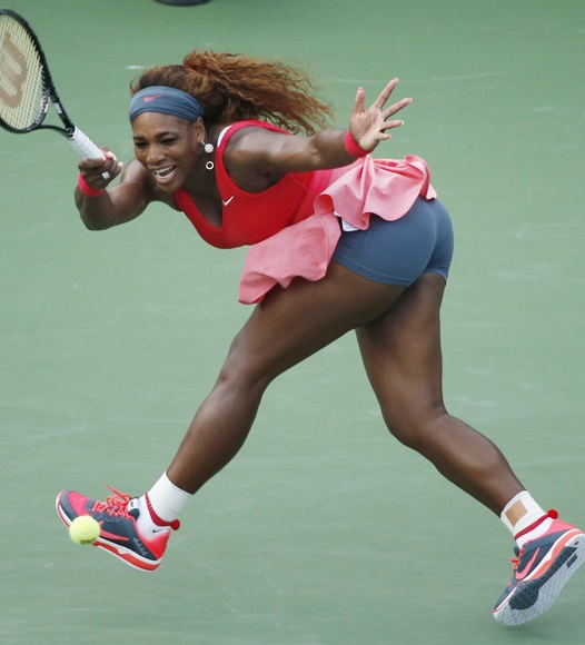 Serena Williams of the plays a forehand