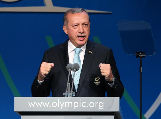Prime Minister of Turkey Recep Tayyip Erdogan speaks during the Istanbul 2020 bid presentation