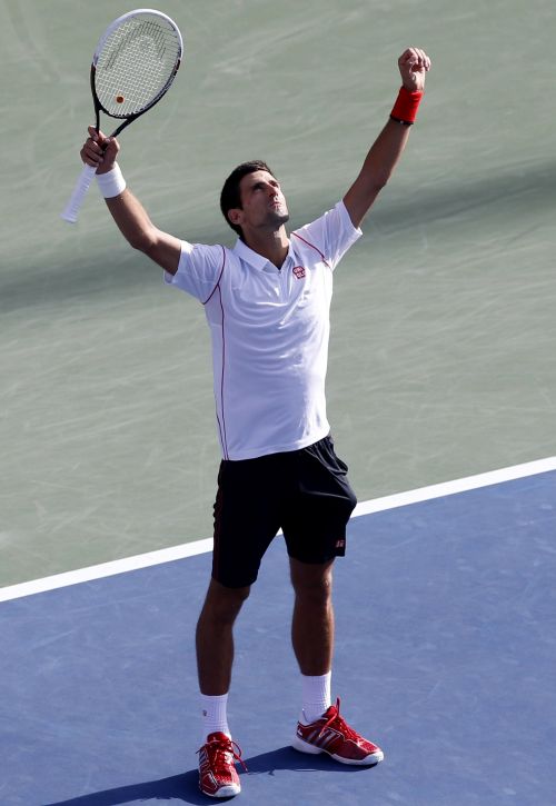 Novak Djokovic of Serbia celebrates after defeating Stanislas Wawrinka of Switzerland