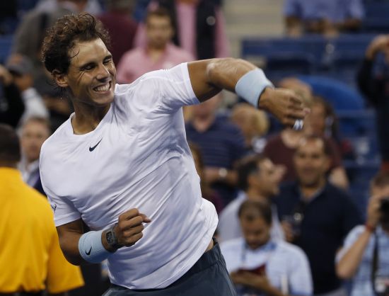 Rafael Nadal of Spain celebrates after defeating Richard Gasquet of France 