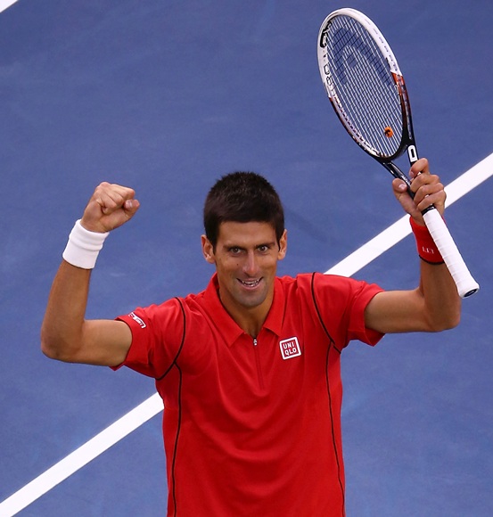 Novak Djokovic of Serbia celebrates a point