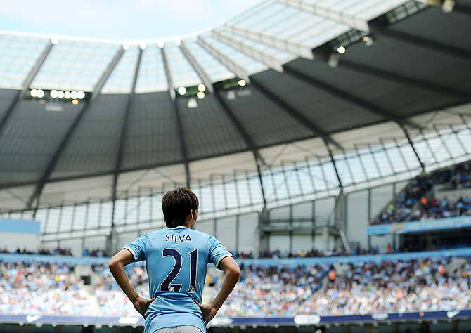 David Silva of Manchester City looks on during the Barclays Premier League match