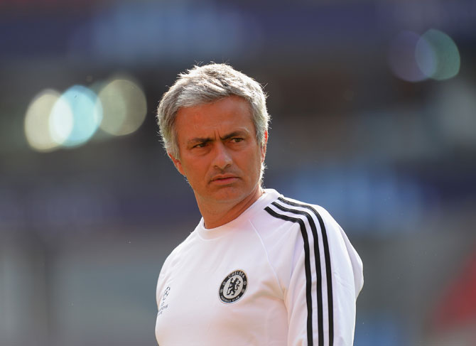 Jose Mourinho the Chelsea coach during a training session