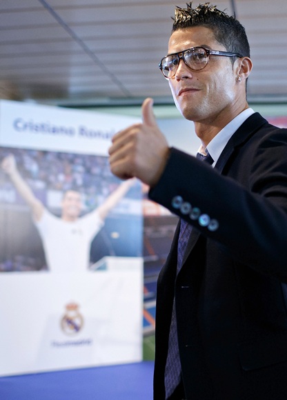 Cristiano Ronaldo greets the media