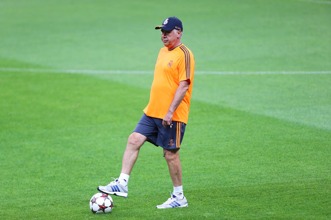 Real Madrid's coach Carlo Ancelotti attends a training session ahead