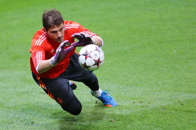 Iker Casillas of Real Madrid attends a training session