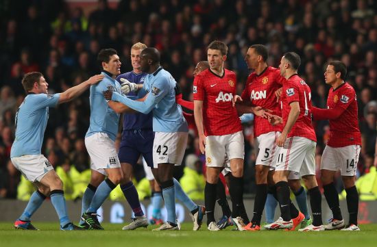 Manchester United and Manchester City players during a match