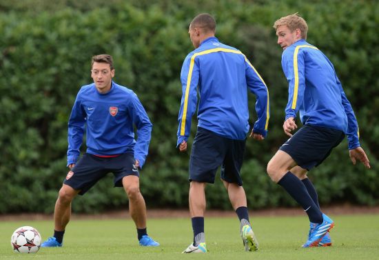 Arsenal players during a practice session