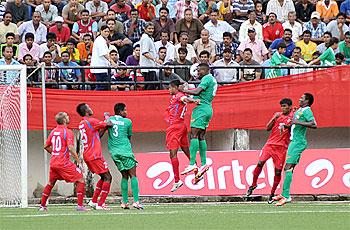 Action from the match between Salgaocar and Churchill Brothers on Saturday