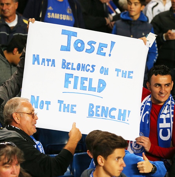 Chelsea fans hold up a sign forJose Mourinho