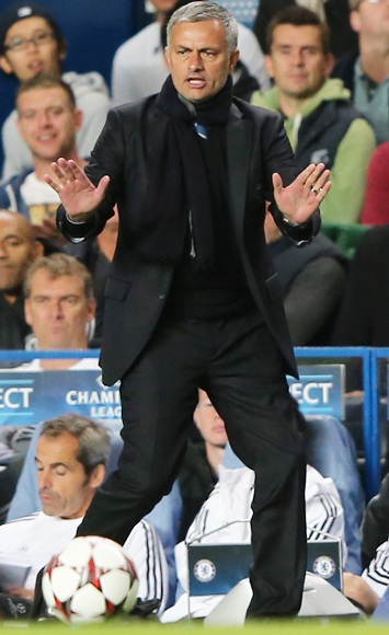 Manager Jose Mourinho of Chelsea looks on